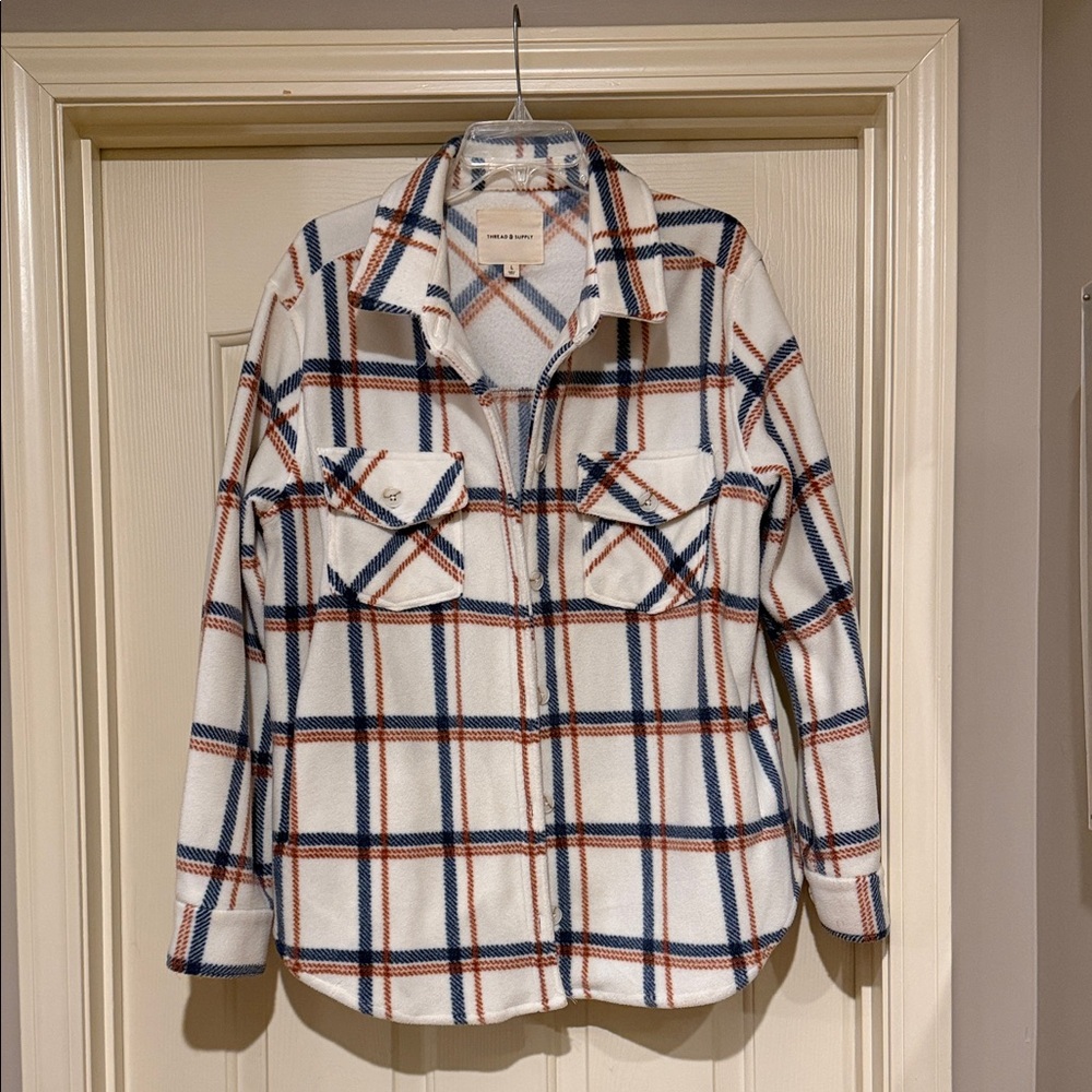 Thread & Supply White and Blue Plaid Button Down Shirt